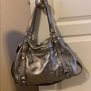 Metallic silver COACH bag